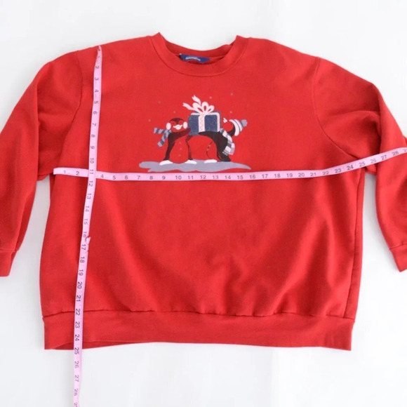Vintage  Penningtons Red "Penguins  Presents" Festive Holiday Crewneck Sweater L - Picture 4 of 10